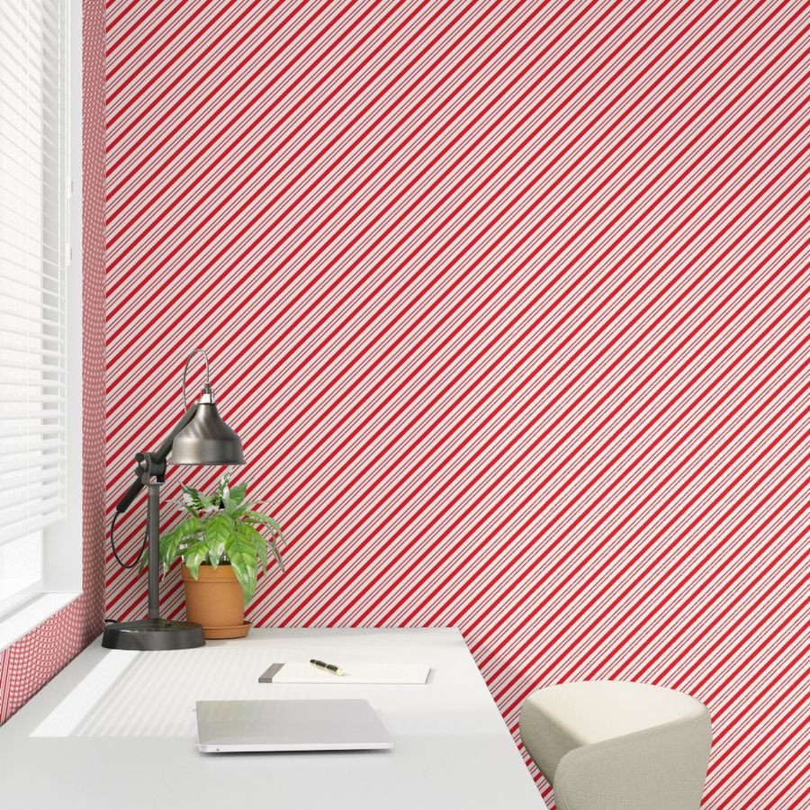 Small Classic Red Diagonal Christmas Candy Stripes Design Collection Interior Collection christmas white wallpaper