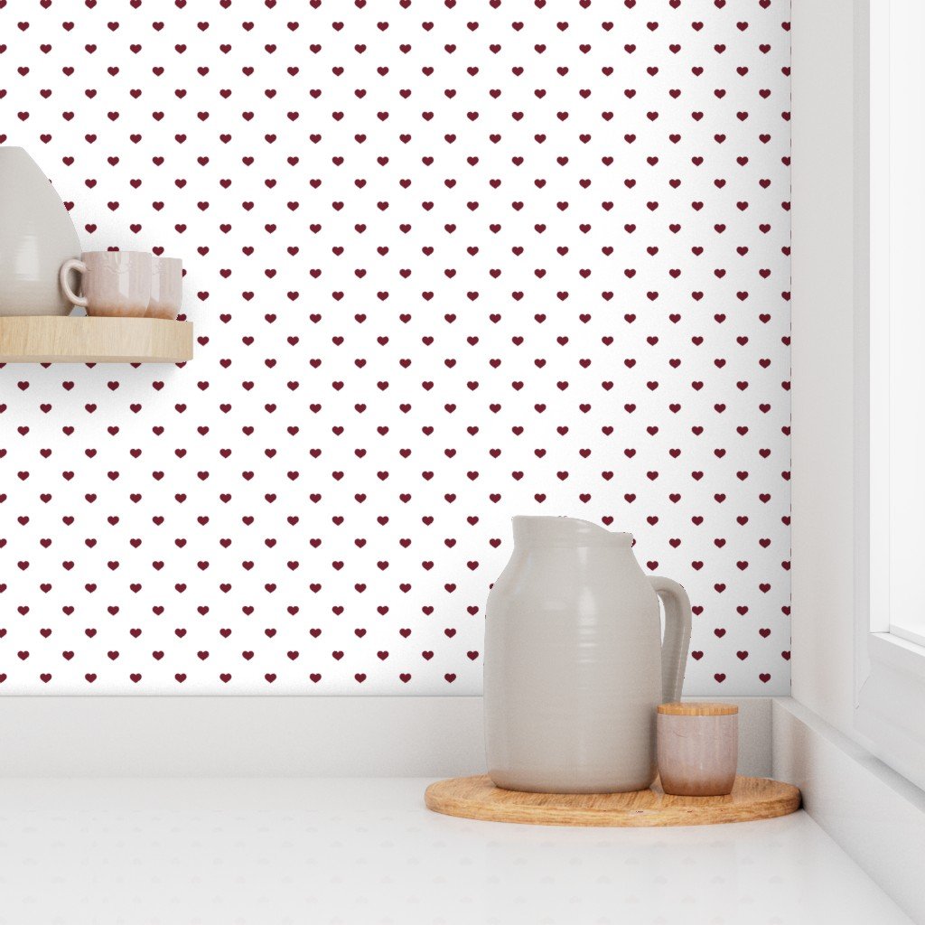 Mini Wine Color Valentines Polkadot Love Hearts on White Background Home Decor Collection Interior Collection white heart wallpaper