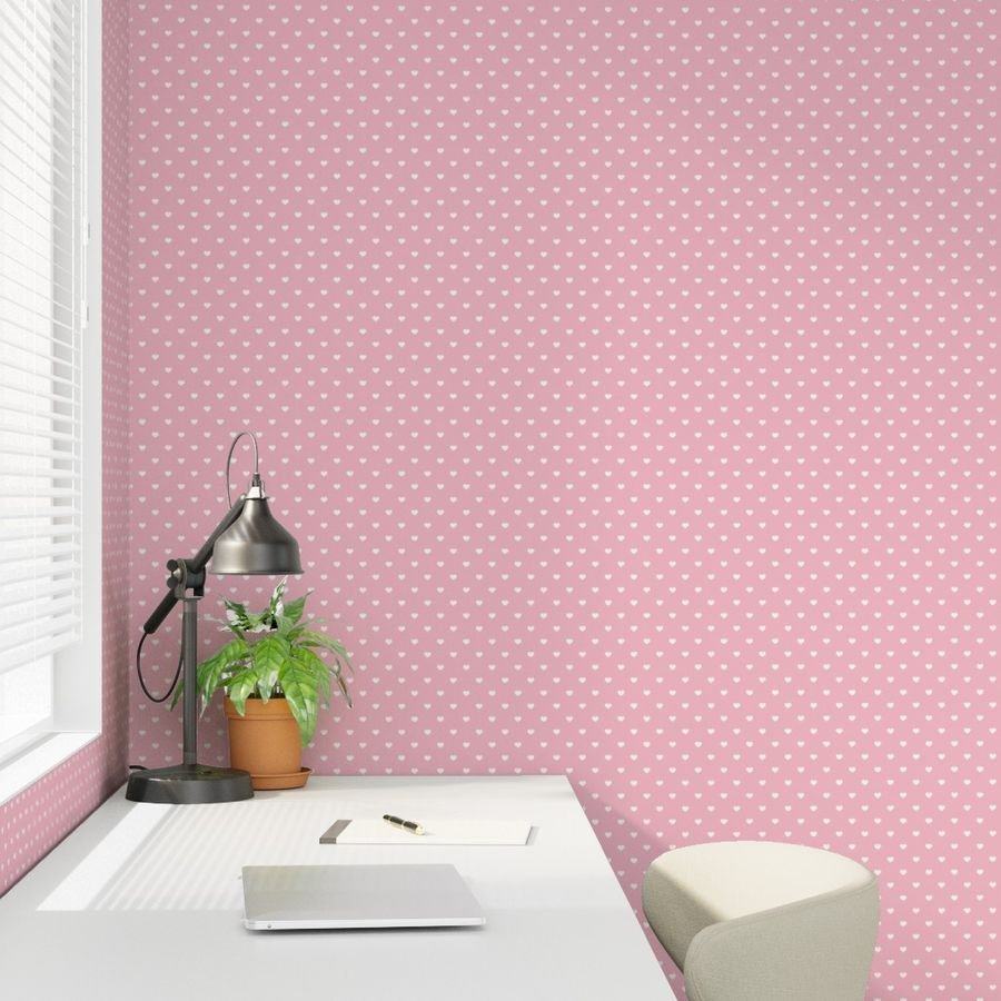 Mini White Valentines Polkadot Love Hearts on Cotton Candy Background Home Styling Collection Design Collection cotton candy white wallpaper