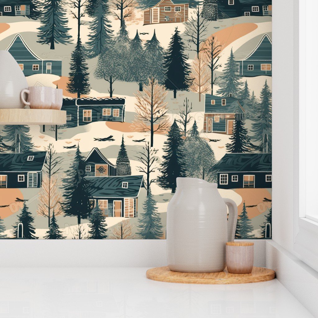 Montana Winter Cabins Montana with Evergreens Home Decor Collection Decor Collection montana winter cabin wallpaper
