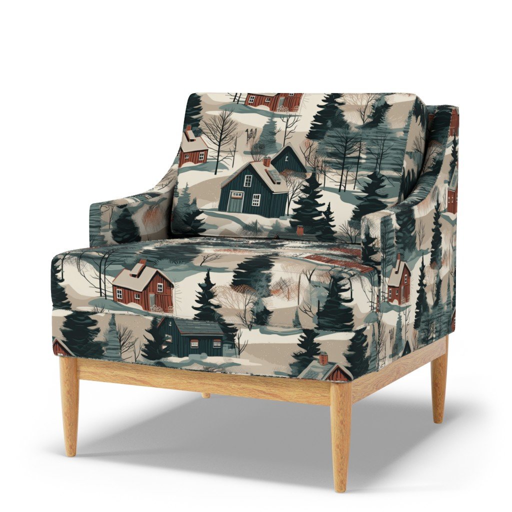 Montana Winter Cabins Montana with Evergreens Fabric winter forest fabric