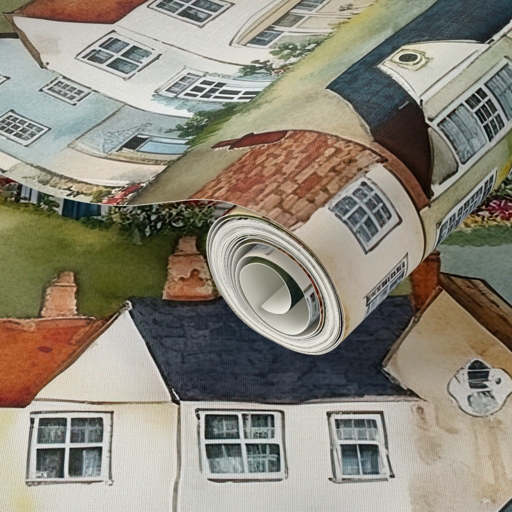 English Village Houses in Watercolor Home Styling Collection Home Decor Collection british wallpaper