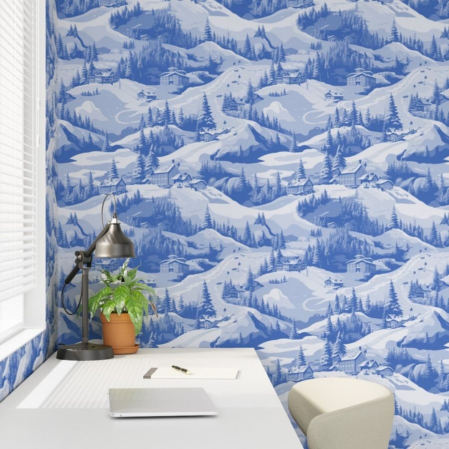 Small Montana Winter Cabins Montana with Evergreens in Mid China Blue Interior Collection Decor Collection china glaze wallpaper