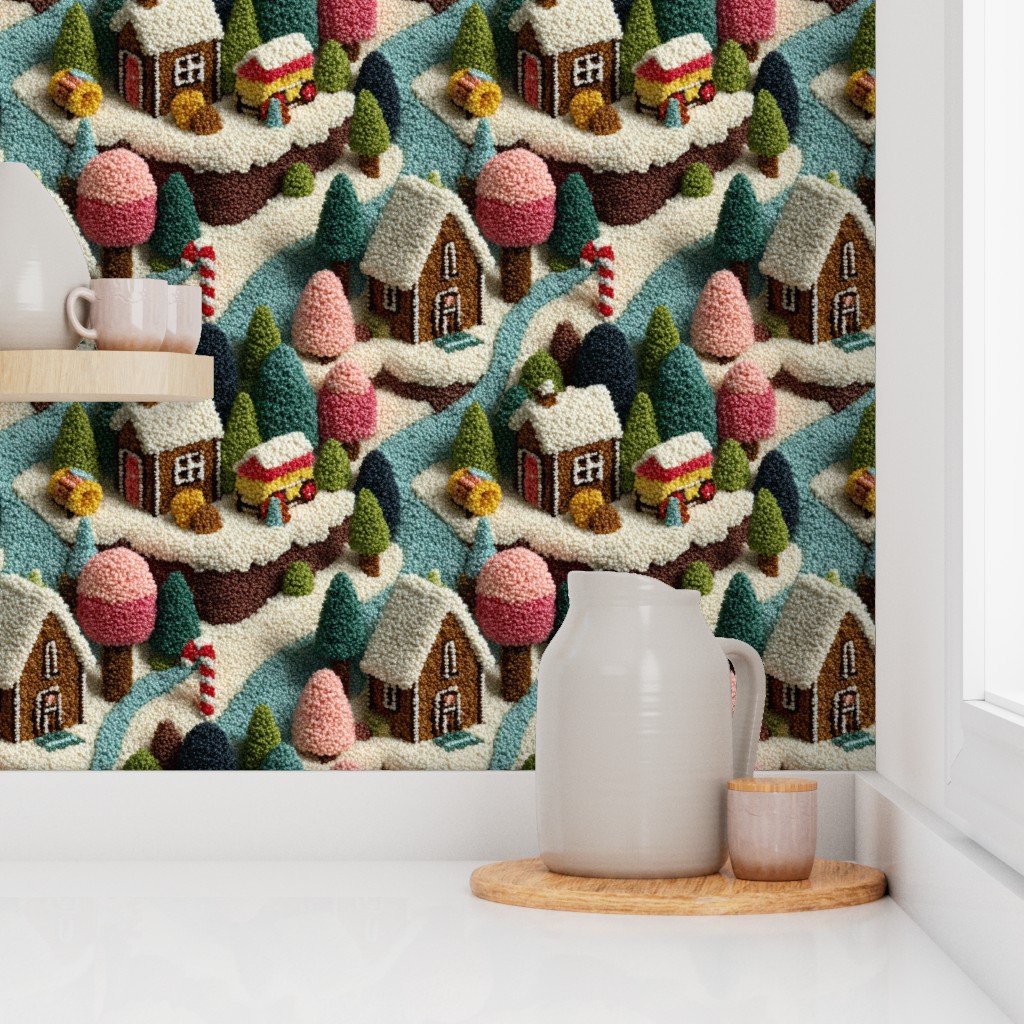 Gingerbread Crocheted Christmas Candy Land Village Home Decor Collection Interior Collection cottage wallpaper
