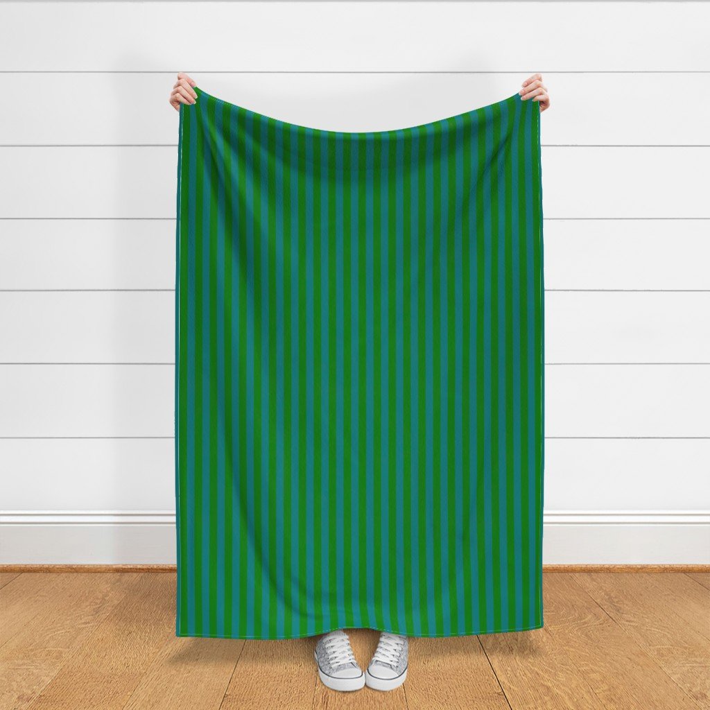 Classic Green and Teal 1 Inch Vertical Stripes Fabric green and teal fabric