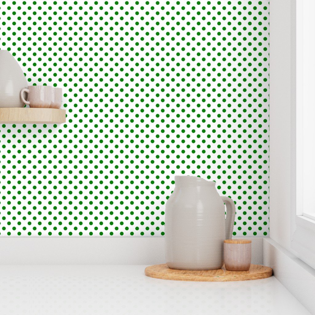Green Spots on White 1 Inch Spacing Design Collection Home Decor Collection green polka dots wallpaper