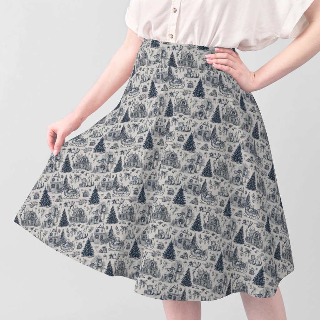 Christmas Cats Toile Midnight Navy Fabric holiday cats fabric