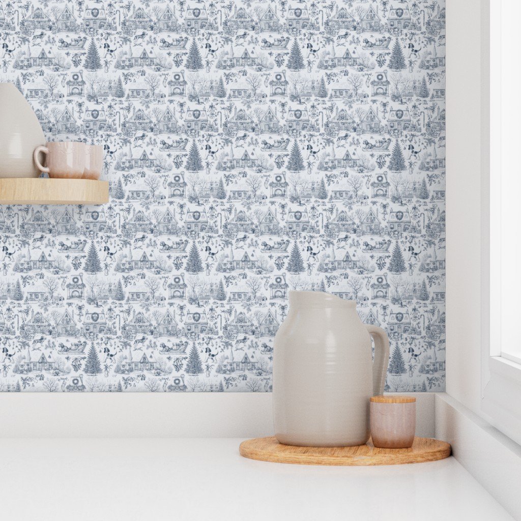 Christmas Dogs Toile Midnight Navy Home Decor Collection Decor Collection christmas tree wallpaper