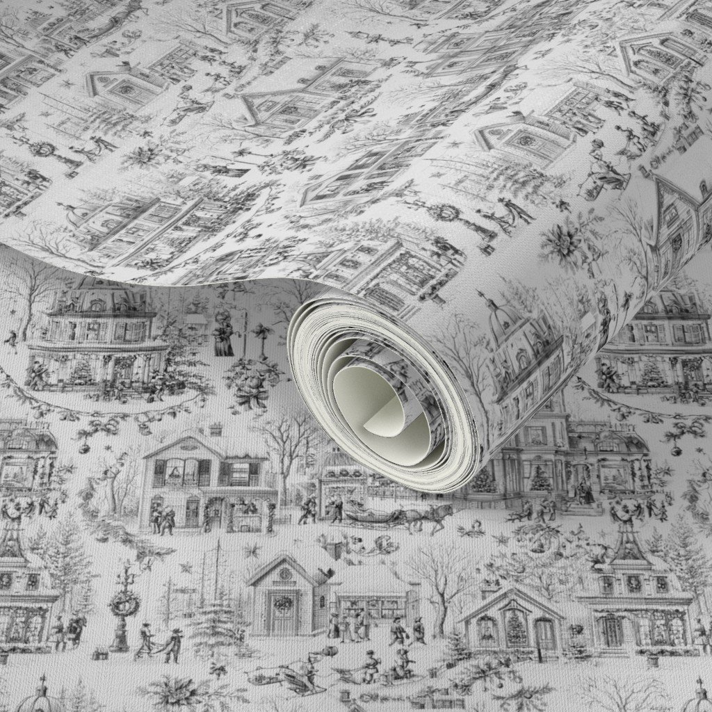 Victorian Christmas Village Toile Black and White Home Decor Collection Interior Collection christmas village wallpaper
