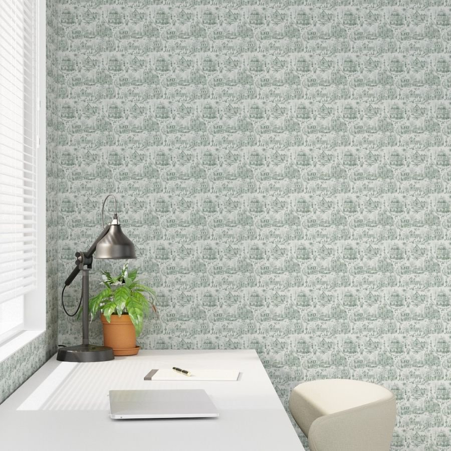 Victorian Christmas Village Toile Forest Green Home Styling Collection Home Decor Collection forest green wallpaper