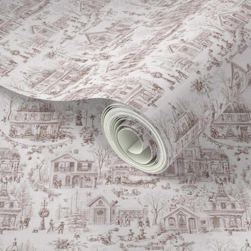 Victorian Christmas Village Toile Chocolate Brown Home Decor Collection Home Decor Collection christmas tree wallpaper