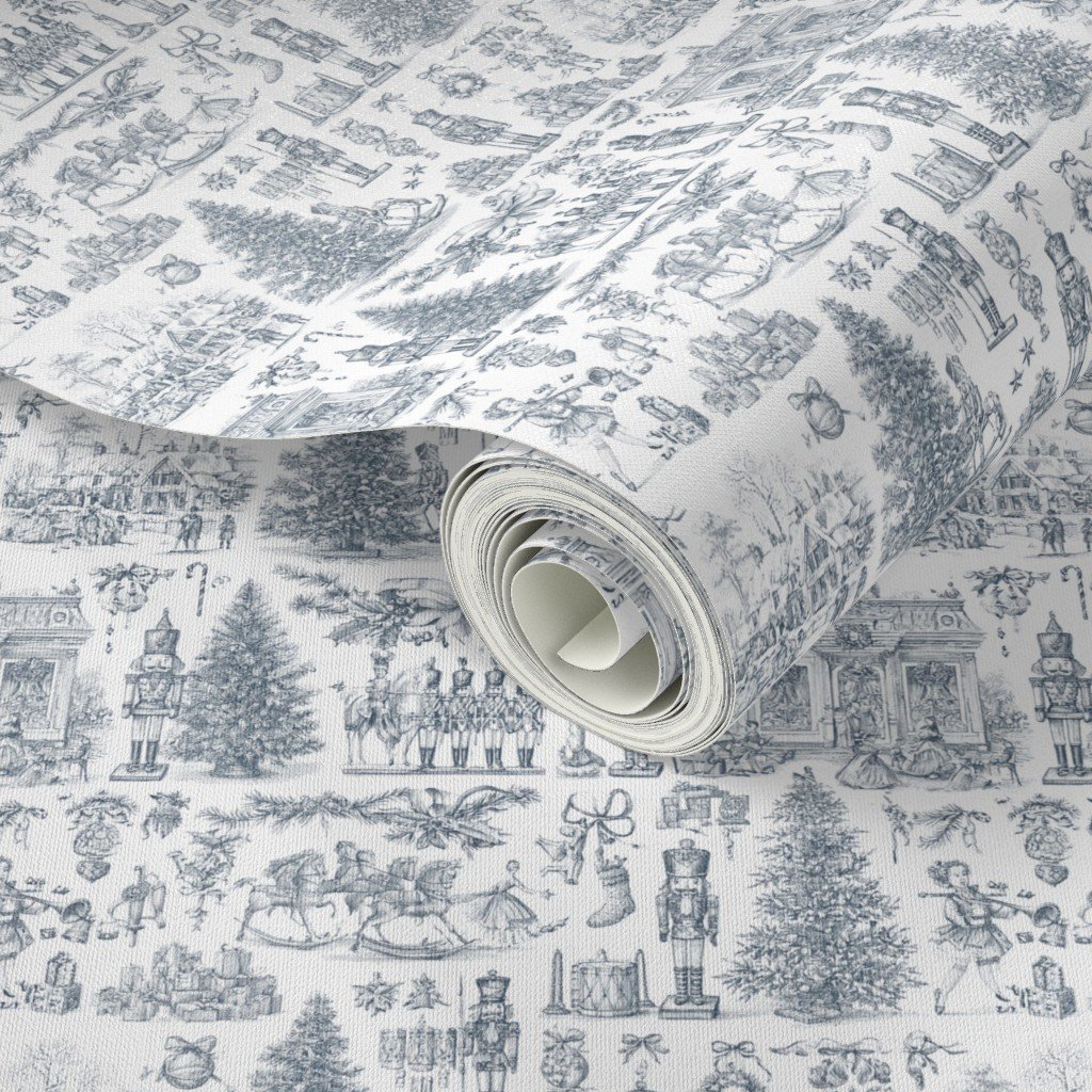 Christmas Nutcracker Toile Midnight Navy Design Collection Home Styling Collection christmas toile wallpaper