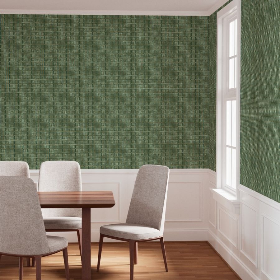 Teal and Faux Gold Foil Vintage Art Deco Greek Key Pattern Interior Collection Interior Collection greek key wallpaper