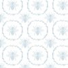 Large French Provincial Bees in Laurel Wreaths in Sky Blue on White