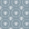 Large French Provincial Bees in Laurel Wreaths in White on Winter Blue