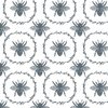 Large French Provincial Bees in Laurel Wreaths in Ice Blue on White