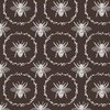 Large French Provincial Bees in Laurel Wreaths in White on Chocolate