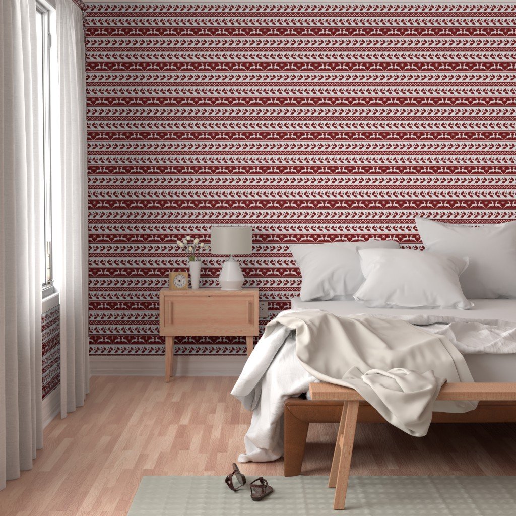 Large Dark Christmas Candy Apple Red Nordic Reindeer Stripe in White Design Collection Home Styling Collection red stripe wallpaper