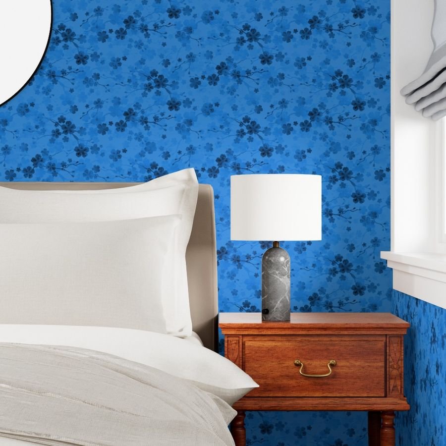 Classic Blue Pastel Watercolor Cherry Blossom Flowers and Vines Home Styling Collection Interior Collection pastel flowers wallpaper
