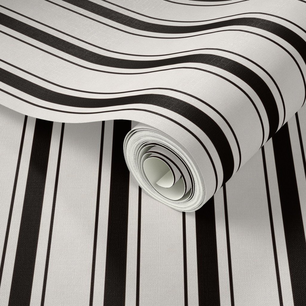 Small Coal Black Antique Vintage Mattress Ticking Stripe on Cream Interior Collection Home Styling Collection black ticking wallpaper