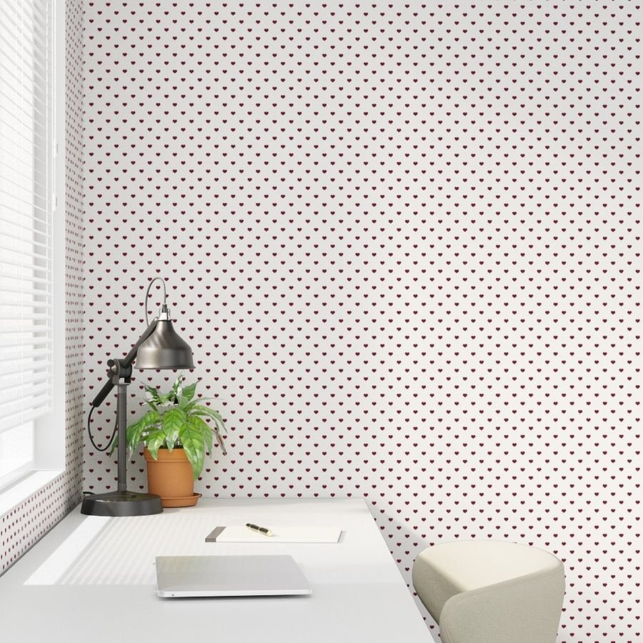 Mini Wine Color Valentines Polkadot Love Hearts on White Background Home Decor Collection Interior Collection wine and white wallpaper