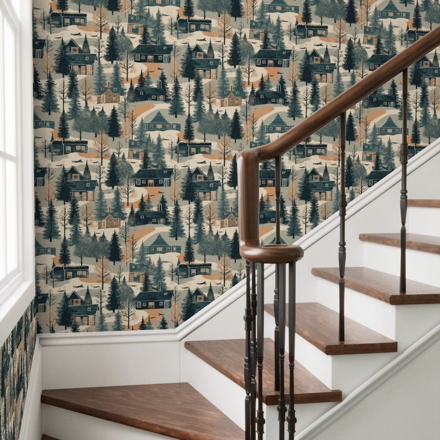 Montana Winter Cabins Montana with Evergreens Home Decor Collection Decor Collection winter cabins wallpaper