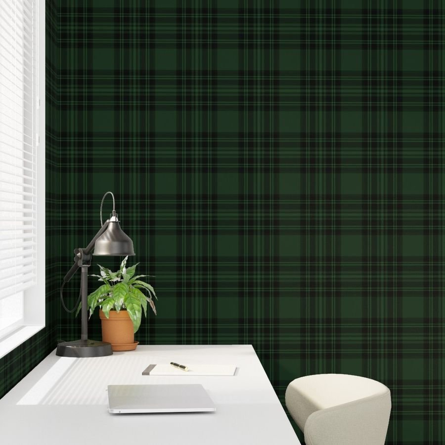 Jumbo Hunter Green Christmas Stewart Tartan Design Collection Decor Collection green plaid wallpaper