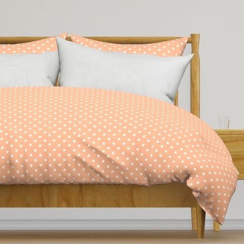 One Inch Polka Dot Spots in Peach Fuzz Color of the Year 2024 and White Home Decor Collection Home Decor Collection one inch spots duvet cover design