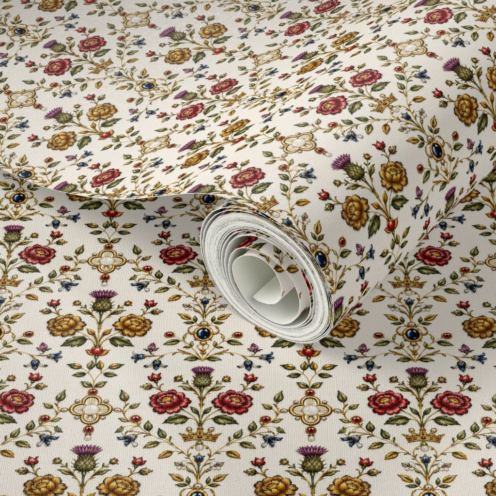 Elizabethan Rainbow Portrait Floral Damask Queen Dress Motif Small Scale Decor Collection Decor Collection rainbow portrait wallpaper
