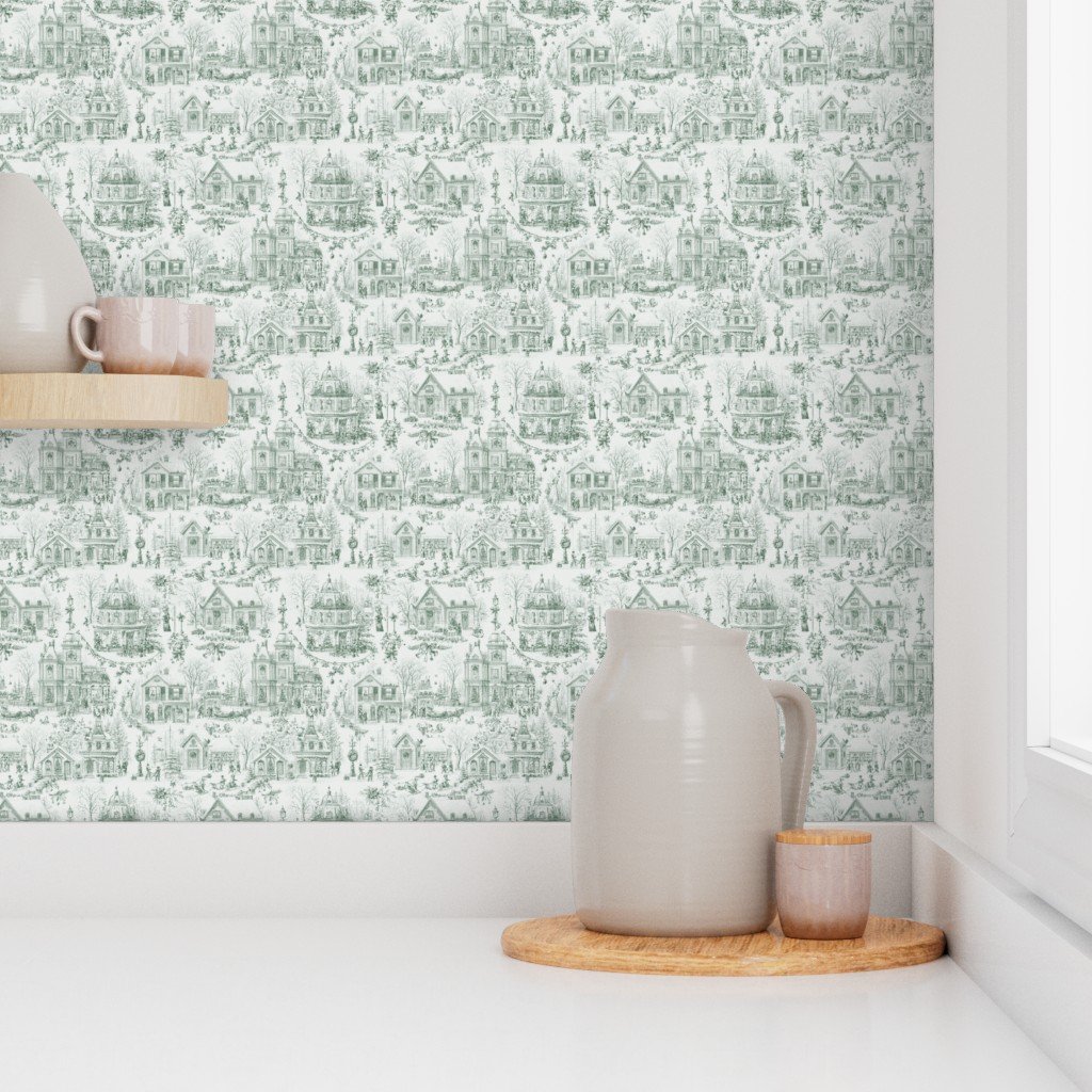 Victorian Christmas Village Toile Forest Green Home Styling Collection Home Decor Collection green toile wallpaper