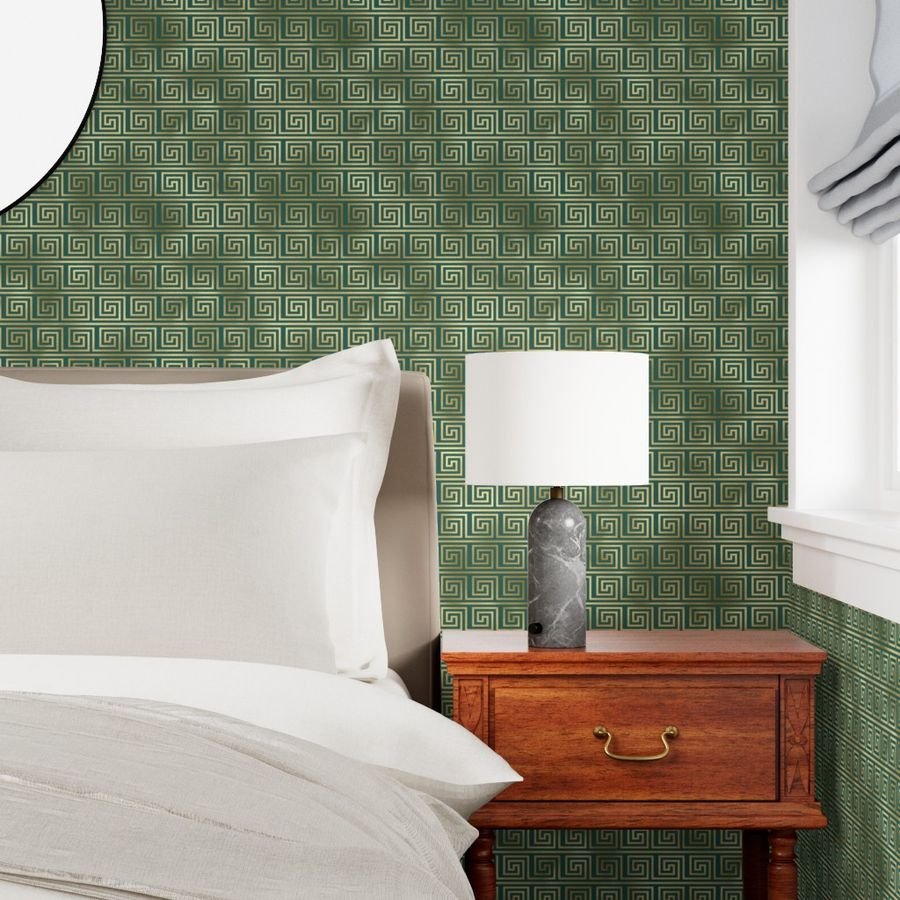Teal and Faux Gold Foil Vintage Art Deco Greek Key Pattern Interior Collection Interior Collection teal and gold wallpaper