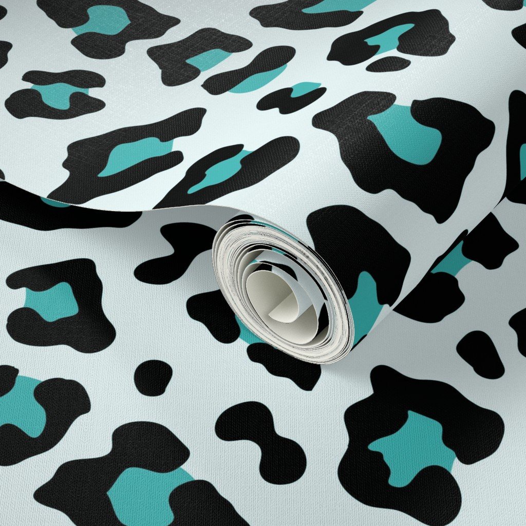 Jumbo Leopard Spots Animal Repeat Pattern Print in Turquoise Blue and Black Decor Collection Home Styling Collection leopard animal wallpaper