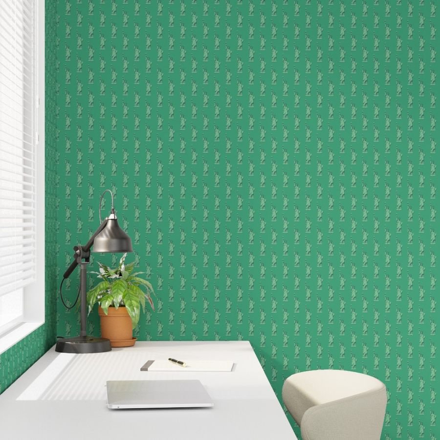 Mini Lady Liberty Statues Repeat in Beguiling Green Decor Collection Home Styling Collection oxidized copper wallpaper