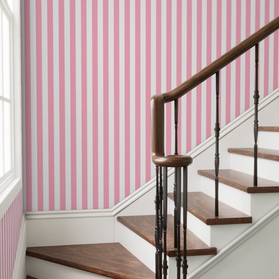 2 inch Wide Vertical Palm Beach Pink and White Cabana Stripes Home Styling Collection Home Decor Collection pink and white wallpaper