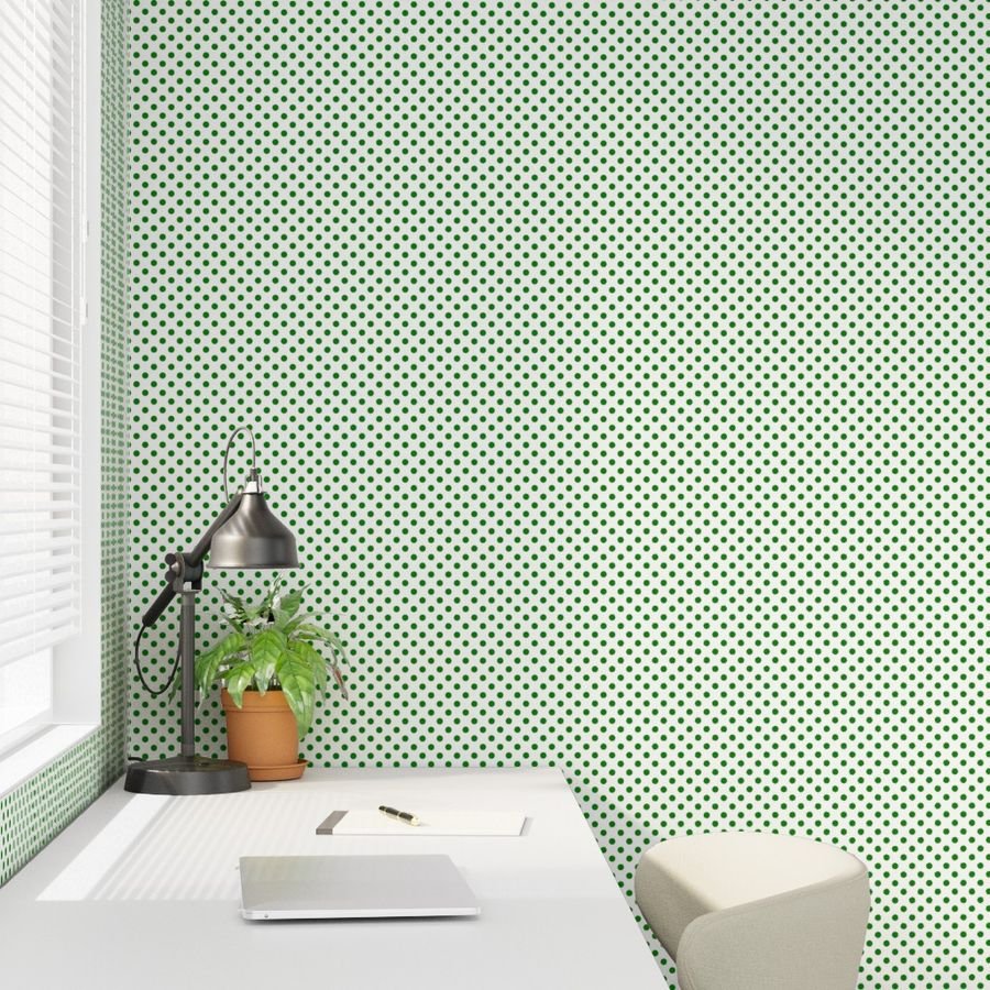 Green Spots on White 1 Inch Spacing Design Collection Home Decor Collection polka dots wallpaper