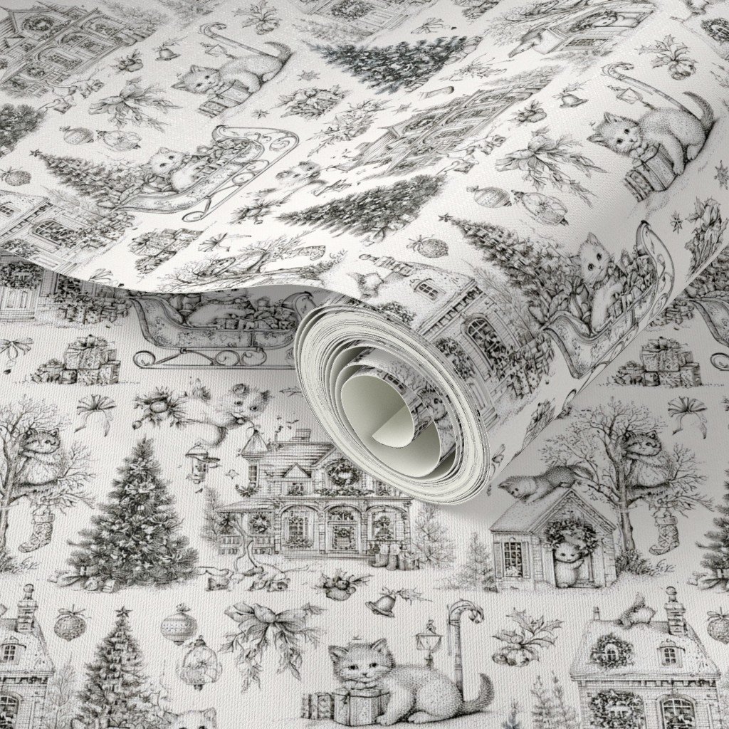 Christmas Cats Toile Black and White Home Styling Collection Home Styling Collection holiday cats wallpaper