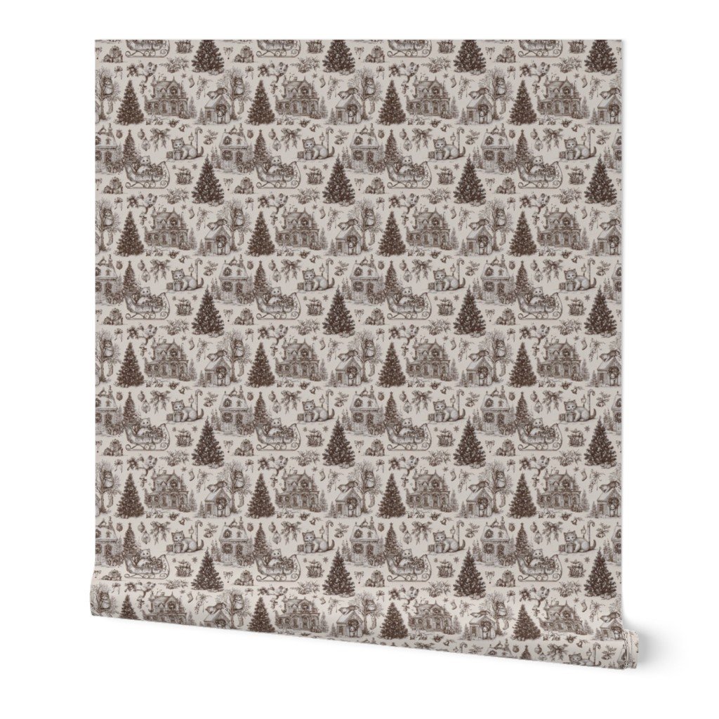 Christmas Cats Toile Chocolate Brown Home Styling Collection Decor Collection christmas toile wallpaper