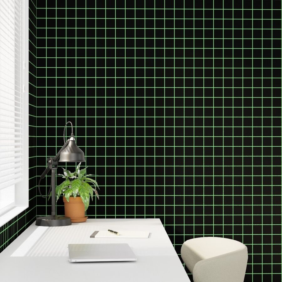 Mint Green and Black 2 Inch Grid Home Decor Collection Design Collection graphic grid wallpaper
