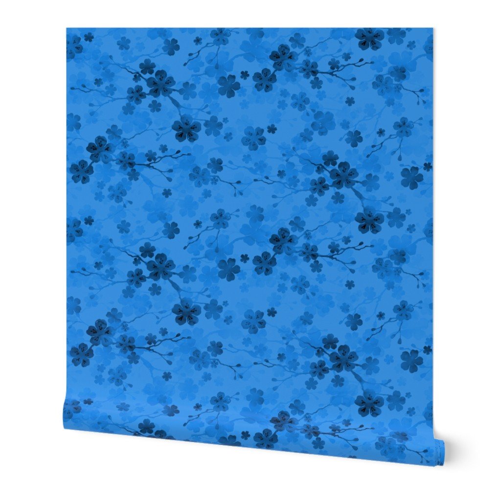 Classic Blue Pastel Watercolor Cherry Blossom Flowers and Vines Home Styling Collection Interior Collection cherry blossom wallpaper