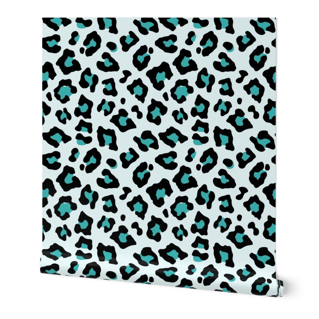 Jumbo Leopard Spots Animal Repeat Pattern Print in Turquoise Blue and Black Decor Collection Home Styling Collection leopard pattern wallpaper