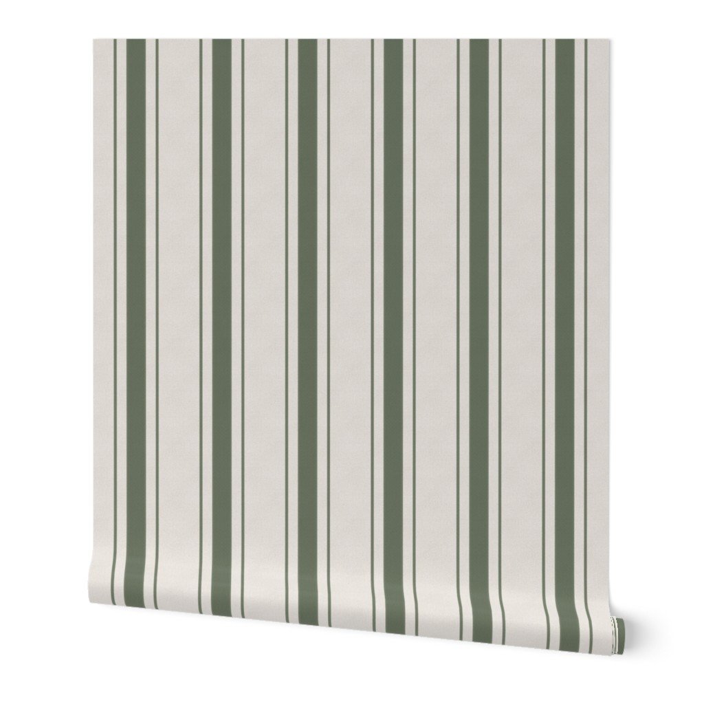 Leaf Green Antique Vintage Mattress Ticking Stripe on Cream Decor Collection Home Decor Collection green stripes wallpaper