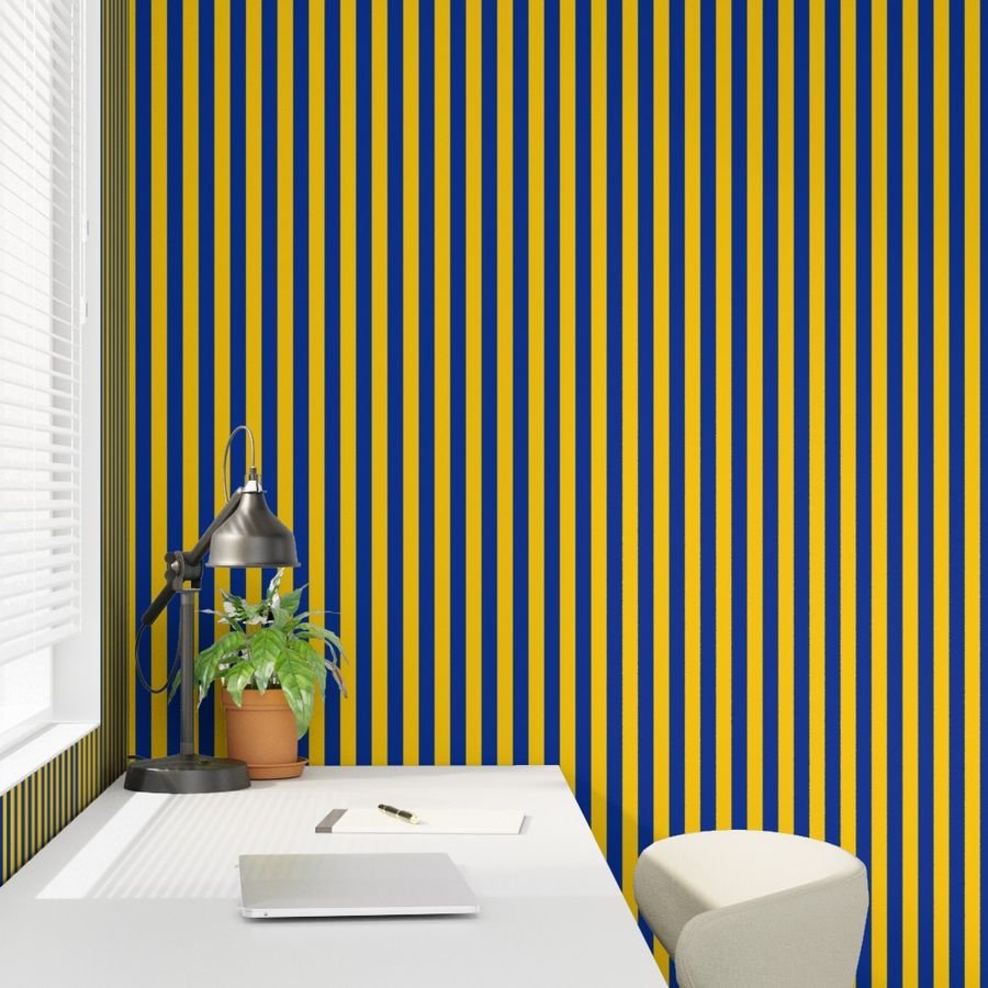 School Colors Vertical One Inch Stripe Blue and Gold Mairemont HS Interior Collection Home Styling Collection mariemont blue wallpaper
