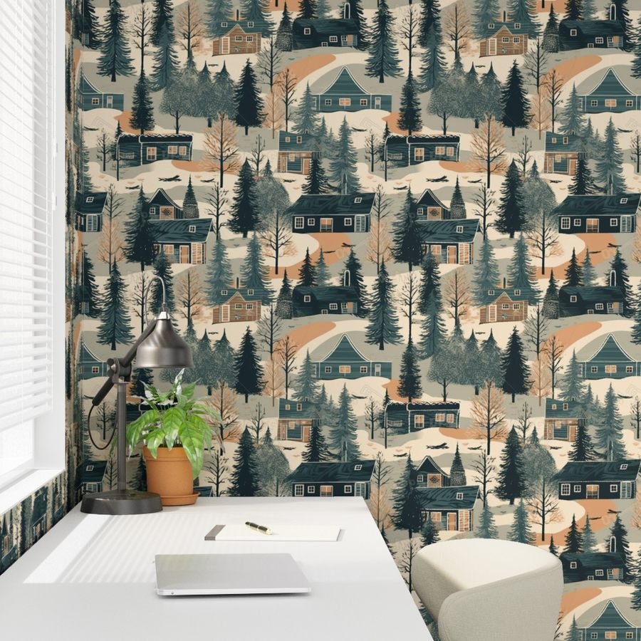Montana Winter Cabins Montana with Evergreens Home Decor Collection Decor Collection montana trees wallpaper