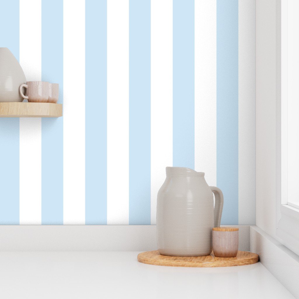 Merry Bright Pastel Blue and White Vertical 3 inch Big Top Circus Stripe Design Collection Decor Collection christmas stripes wallpaper