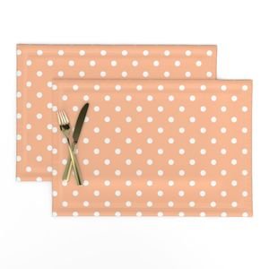 One Inch Polka Dot Spots in Peach Fuzz Color of the Year 2024 and White Home Decor Collection Home Decor Collection peach spotted peach placemat design