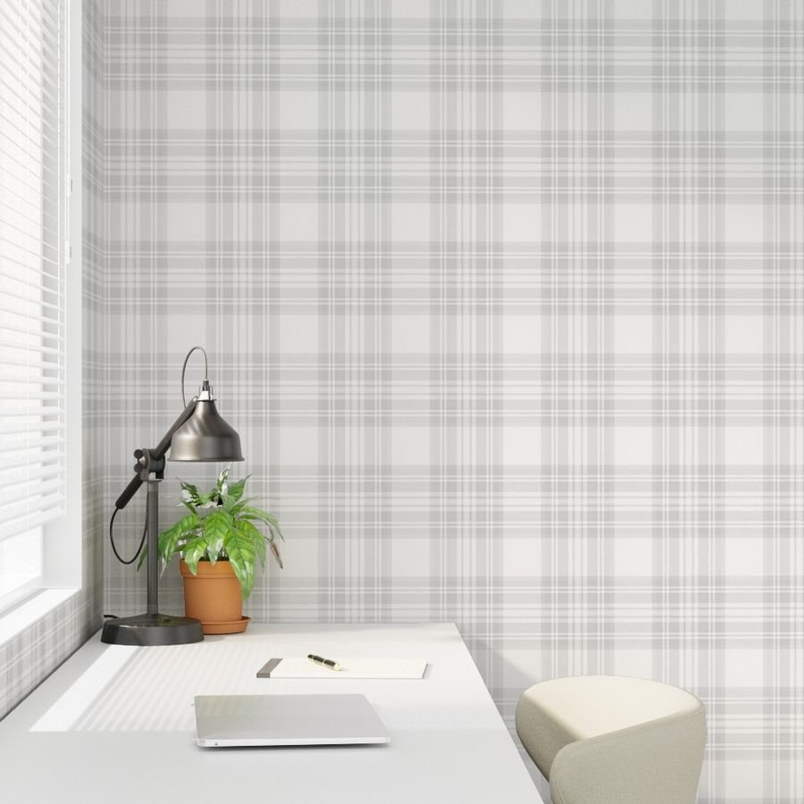 Cloud Grey Pale Airy Large Traditional Tartan Plaid Pattern Home Styling Collection Design Collection large scale wallpaper