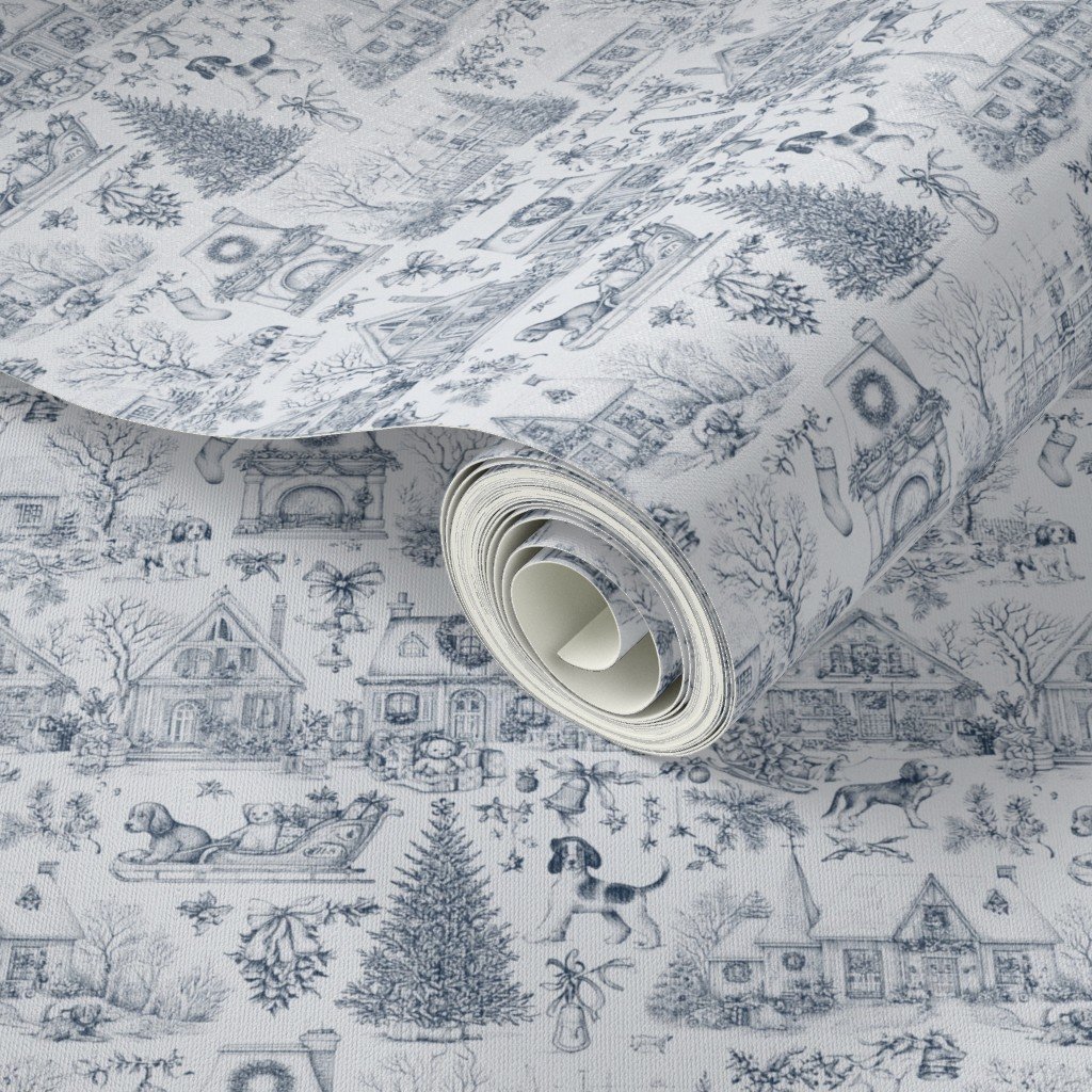 Christmas Dogs Toile Midnight Navy Home Decor Collection Decor Collection navy toile wallpaper