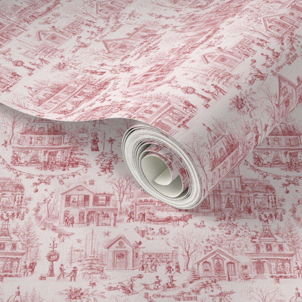 Victorian Christmas Village Toile Christmas Red Home Decor Collection Interior Collection red toile wallpaper