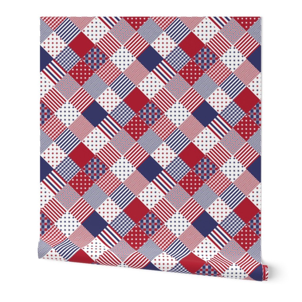 USA Americana Patchwork Red White & Blue Quilt Patterns Decor Collection Interior Collection stars and stripes wallpaper