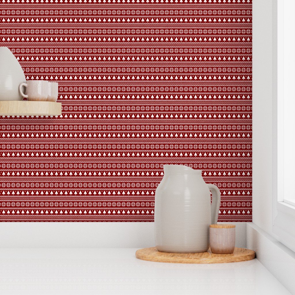 Dark Christmas Candy Apple Red Nordic Trees Stripe in White Home Styling Collection Design Collection christmas stripe wallpaper